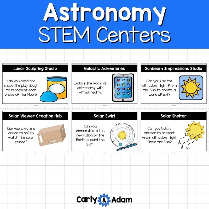 Astronomy STEM Centers with Moon Phases, Constellations, Solar Eclipse
