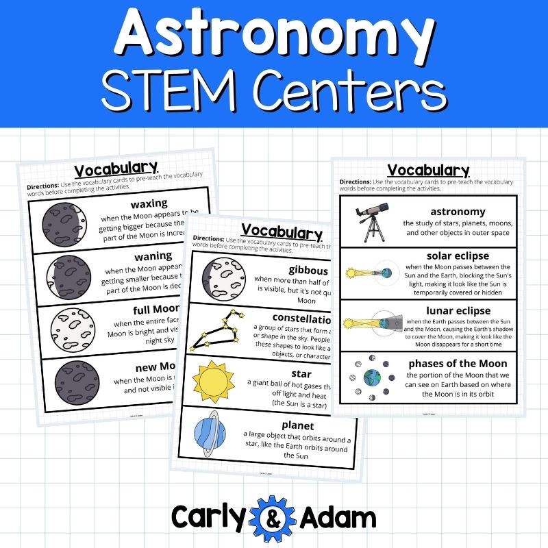 Astronomy STEM Centers with Moon Phases, Constellations, Solar Eclipse