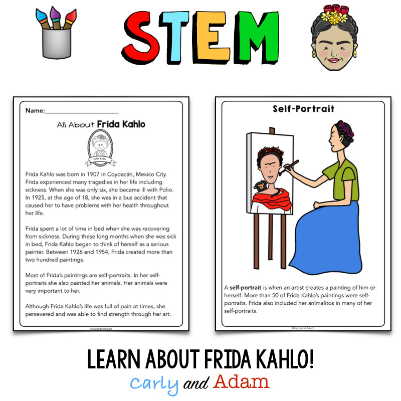 Frida Kahlo Hispanic Heritage Month READ ALOUD STEAM Activity