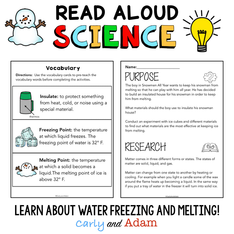 Snowmen All Year Winter Science Experiment READ ALOUD STEM Activity