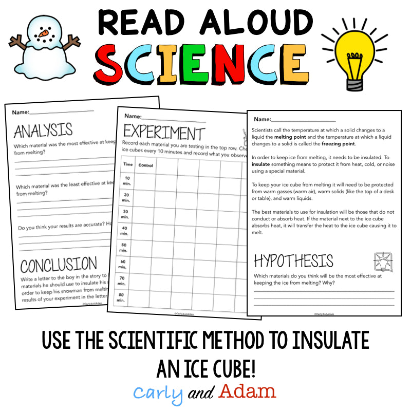 Snowmen All Year Winter Science Experiment READ ALOUD STEM Activity