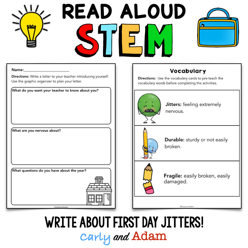 First Day Jitters Activity Back to School READ ALOUD STEM Book Activities