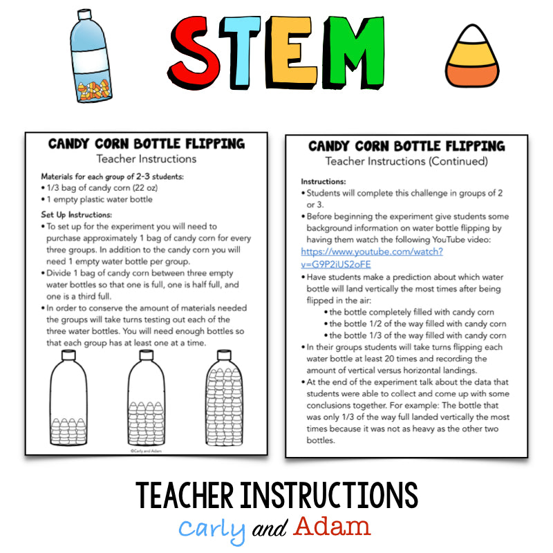 Candy Corn Water Bottle Flipping Fall STEM Activity