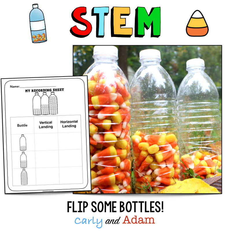 Candy Corn Water Bottle Flipping Fall STEM Activity