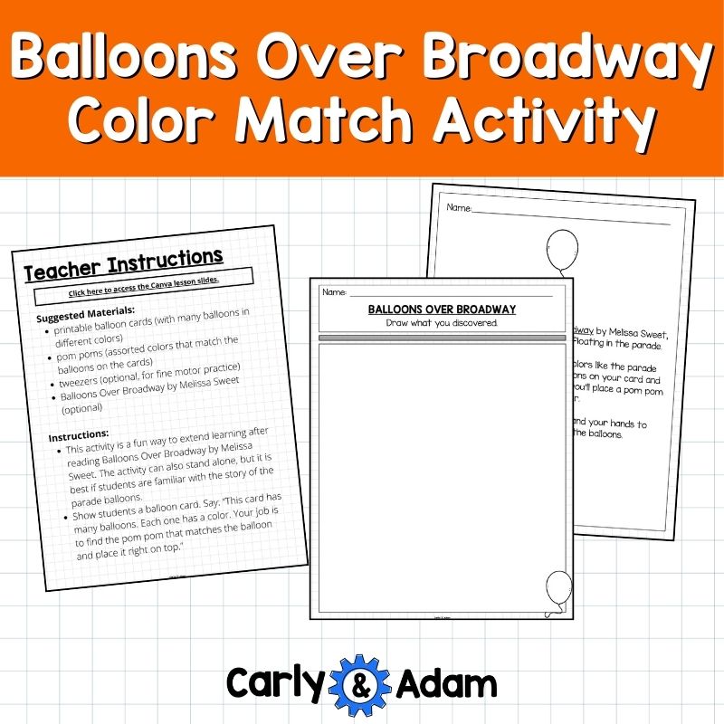 Thanksgiving Balloons Over Broadway Color Match Kindergarten and Pre-K Lesson