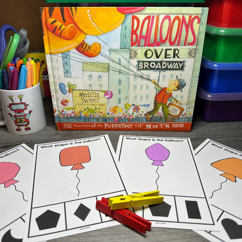 Balloons Over Broadway Shape Match Pre-K and Kindergarten 2D Shape Task Cards