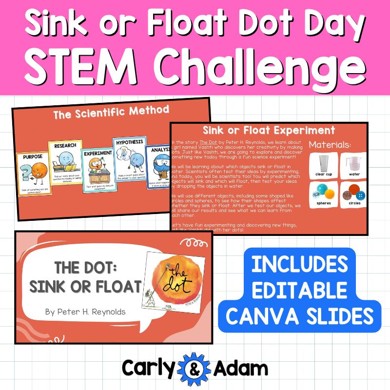 Kindergarten Dot Day STEM Activity Sink or Float Science The Dot by Peter Reynolds