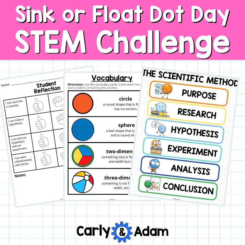 Kindergarten Dot Day STEM Activity Sink or Float Science The Dot by Peter Reynolds