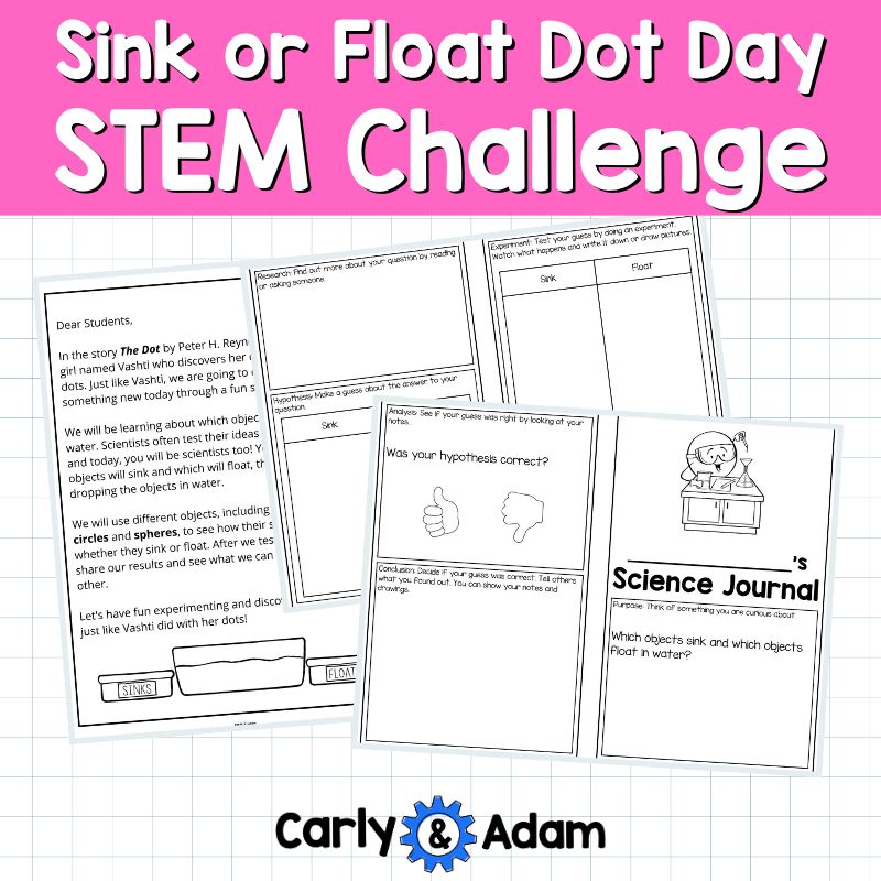 Kindergarten Dot Day STEM Activity Sink or Float Science The Dot by Peter Reynolds