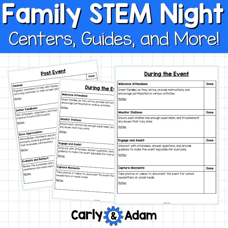 Family STEM Night - 12 Science Centers, Planning Guide, Flyers, Games, and More