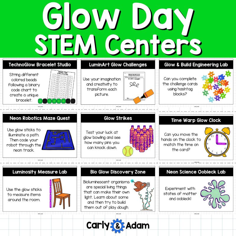 Glow Day STEM Centers Illumination, Glow Slime, Glow Sticks, Family STEM Night