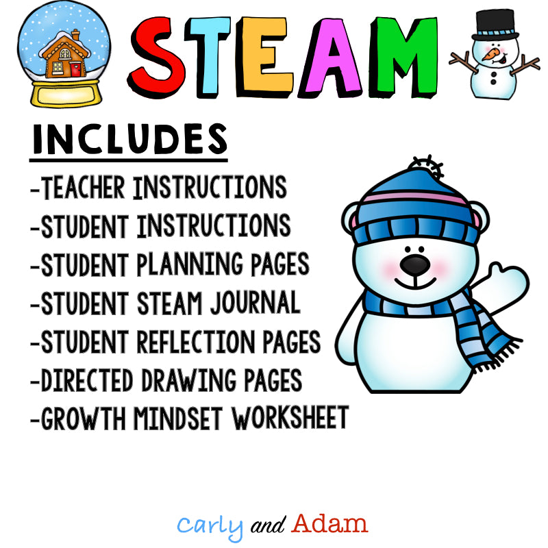 Snow Globe Directed Drawing Growth Mindset Winter STEAM Activity