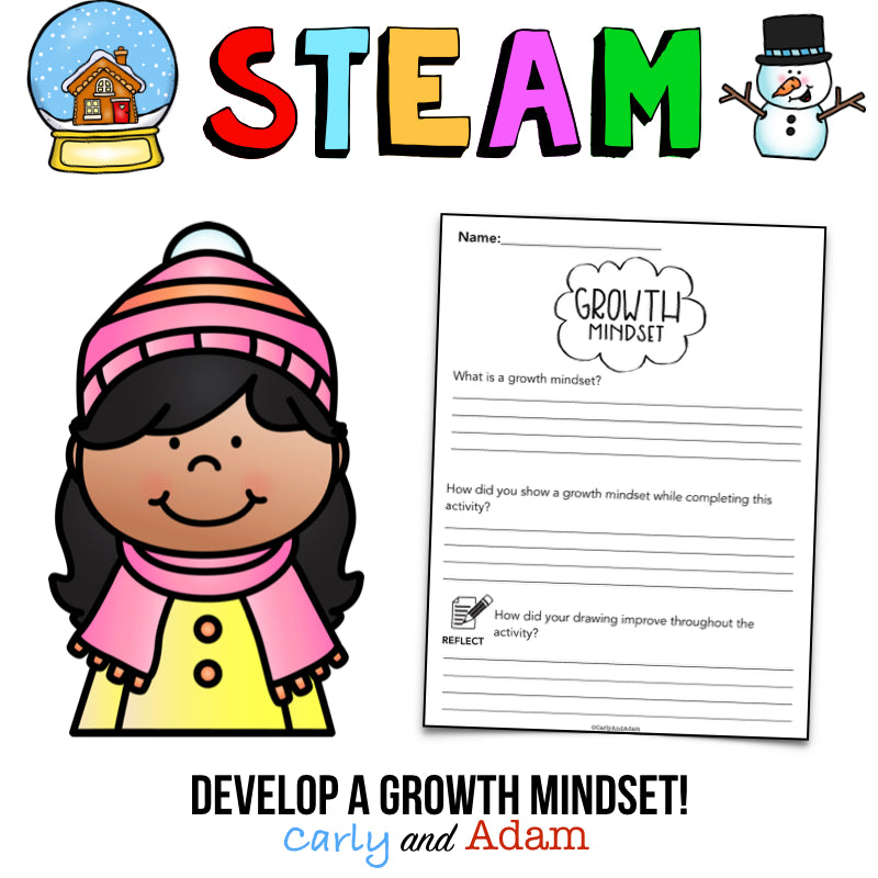 Snow Globe Directed Drawing Growth Mindset Winter STEAM Activity