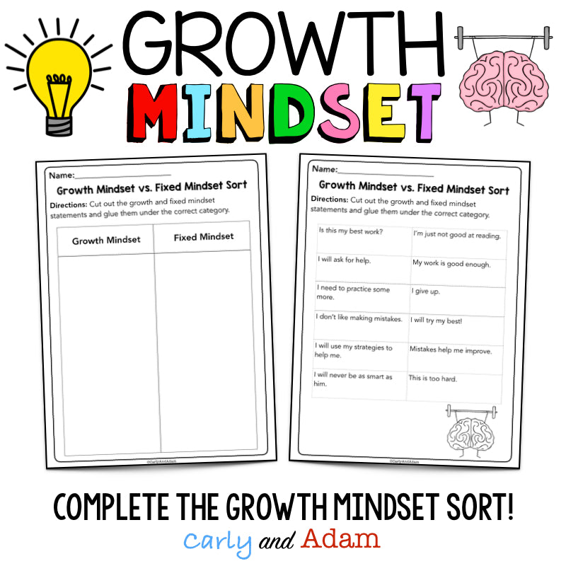 Growth Mindset Vs. Fixed Mindset Sort Activity