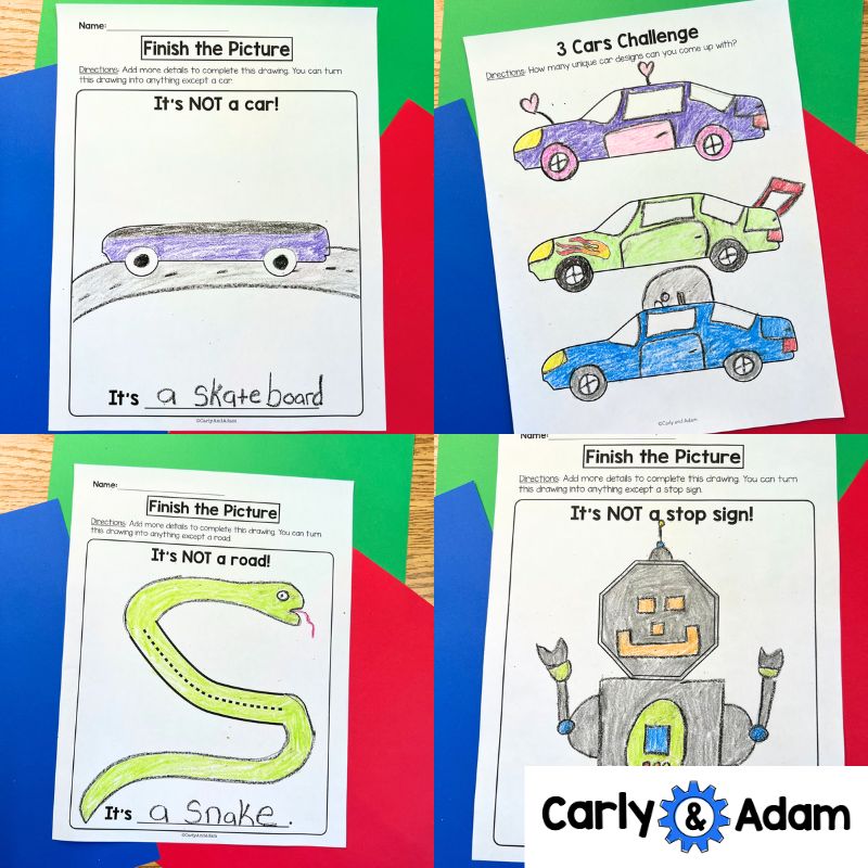 If I Built a Car Creativity Challenges, Finish the Picture Activities