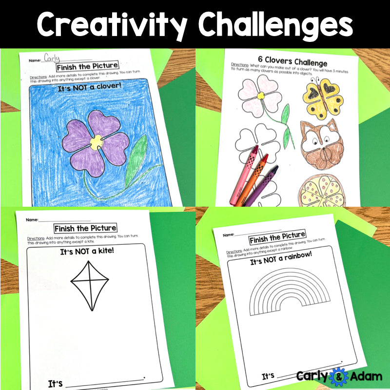 March Creativity Challenges - Finish the Picture Activities, Spring, St Patricks Day, Brain Breaks, Sub Plans, Morning Work