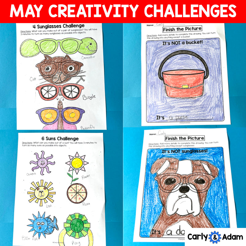End of the Year Creativity Challenges Finish the Picture Activities, Finish the Drawing, Brain Breaks, Sub Plans, Morning Work