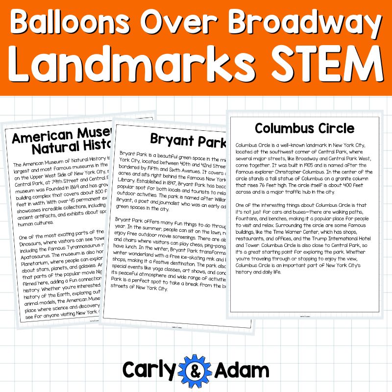 New York Landmarks Robot Thanksgiving Balloons Over Broadway READ ALOUD STEM Activity