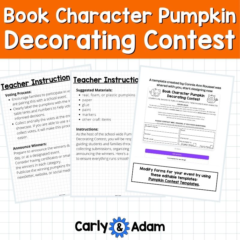 Book Character Pumpkin Decorating Contest Halloween Activity