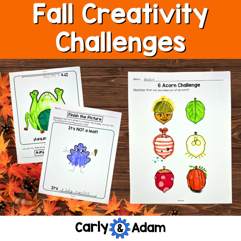 Fall Creativity Challenges Finish the Picture Activities, Brain Breaks, Sub Plans, Morning Work, Leaves, Acorns