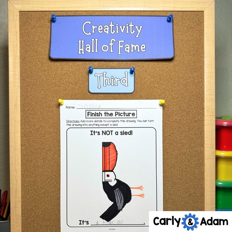 Creativity Hall of Fame - Creativity Challenges Finish the Picture Activities and Bulletin Board Display