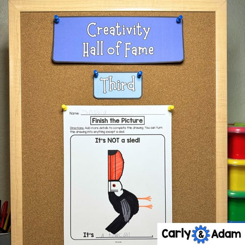 Creativity Hall of Fame - Creativity Challenges Finish the Picture Activities and Bulletin Board Display