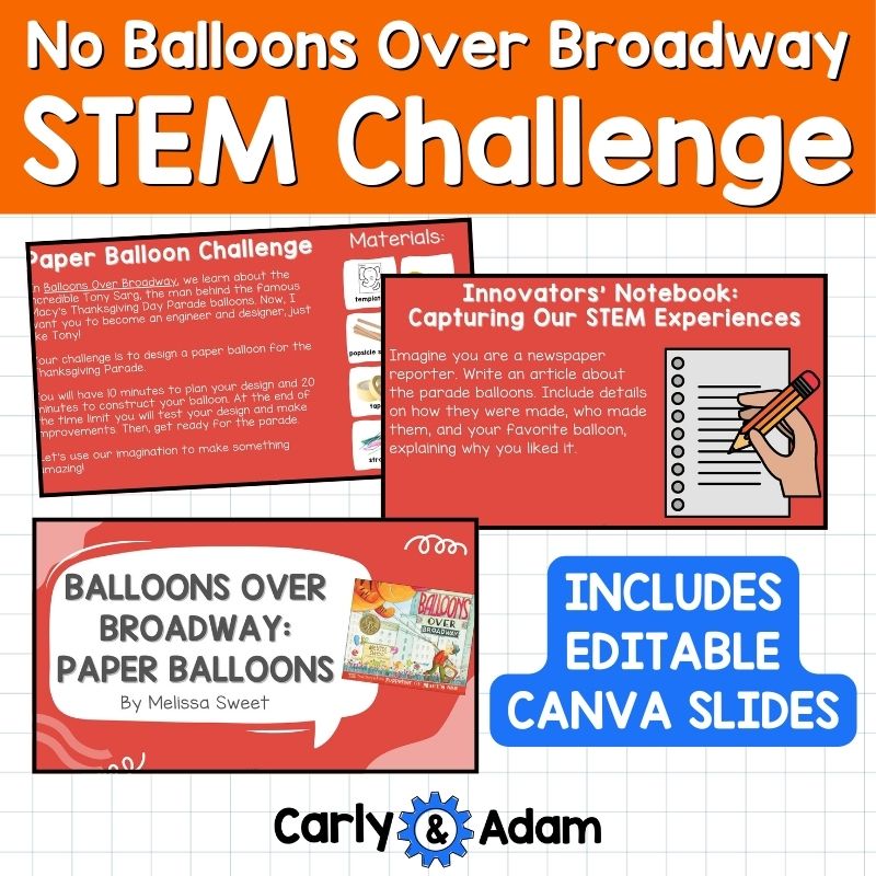 NO Balloons Over Broadway Thanksgiving READ ALOUD STEM Activity Latex Free