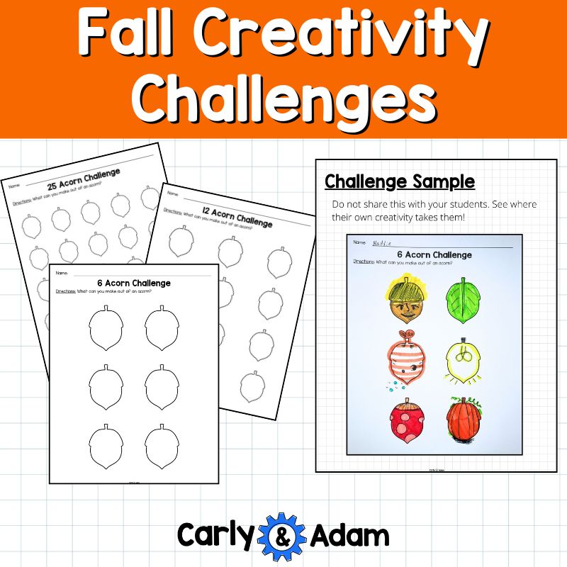 Fall Creativity Challenges Finish the Picture Activities, Brain Breaks, Sub Plans, Morning Work, Leaves, Acorns