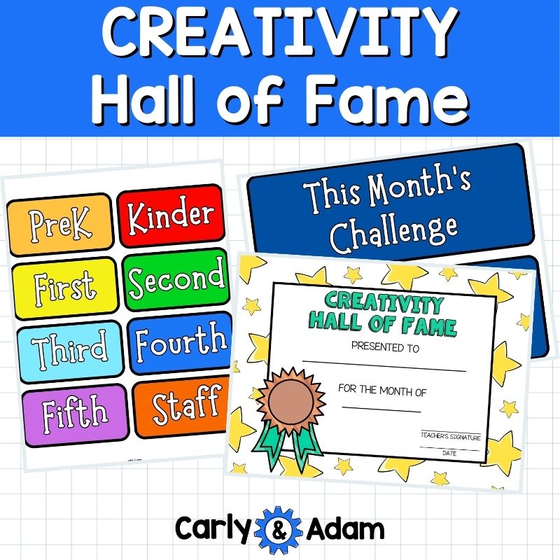 Creativity Hall of Fame - Creativity Challenges Finish the Picture Activities and Bulletin Board Display