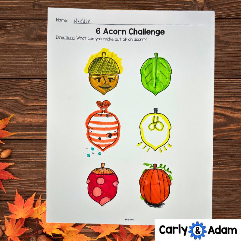Fall Creativity Challenges Finish the Picture Activities, Brain Breaks, Sub Plans, Morning Work, Leaves, Acorns