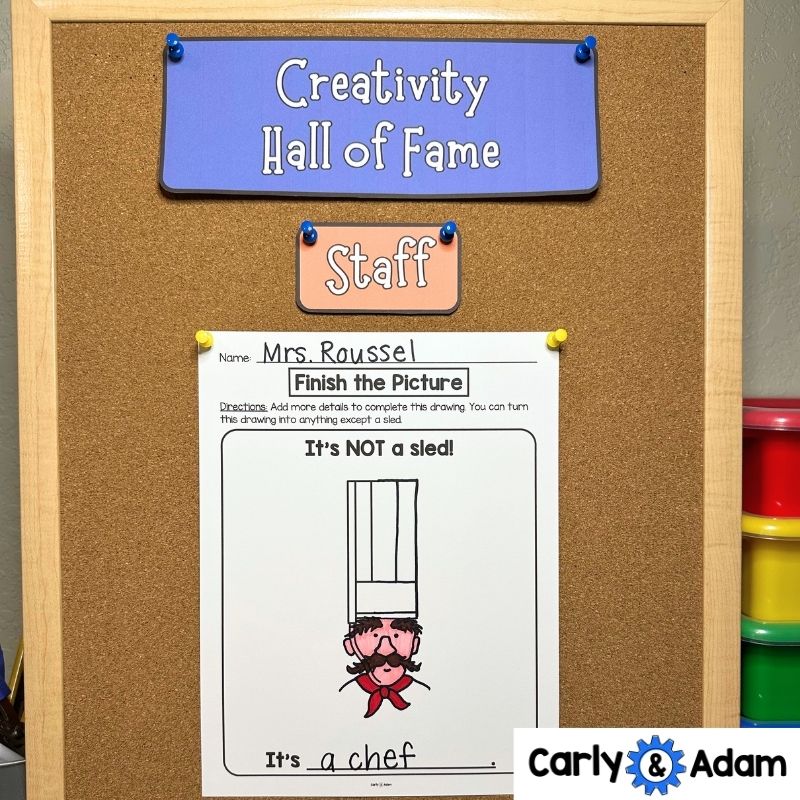Creativity Hall of Fame - Creativity Challenges Finish the Picture Activities and Bulletin Board Display