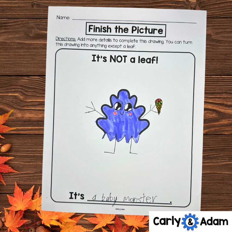 Fall Creativity Challenges Finish the Picture Activities, Brain Breaks, Sub Plans, Morning Work, Leaves, Acorns
