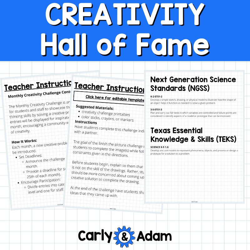 Creativity Hall of Fame - Creativity Challenges Finish the Picture Activities and Bulletin Board Display