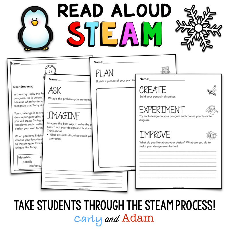 Tacky the Penguin Disguise Winter READ ALOUD STEAM™Activity Directed Drawing