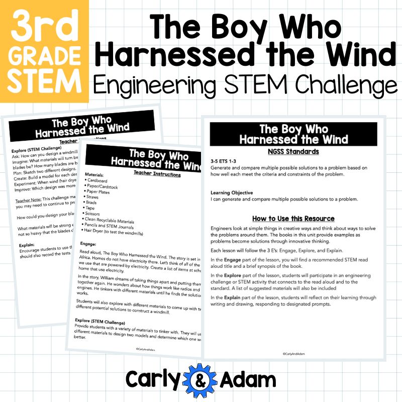 Boy Who Harnessed the Wind 3rd Grade Engineering STEM Activity