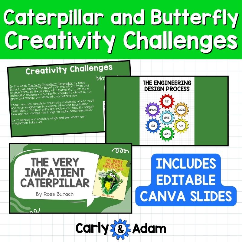 The Very Impatient Caterpillar Creativity Challenges - Caterpillar to Butterfly Life Cycle Patterns Finish the Picture Activities Morning Work