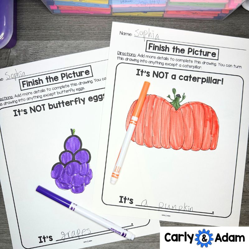 The Very Impatient Caterpillar Creativity Challenges - Caterpillar to Butterfly Life Cycle Patterns Finish the Picture Activities Morning Work